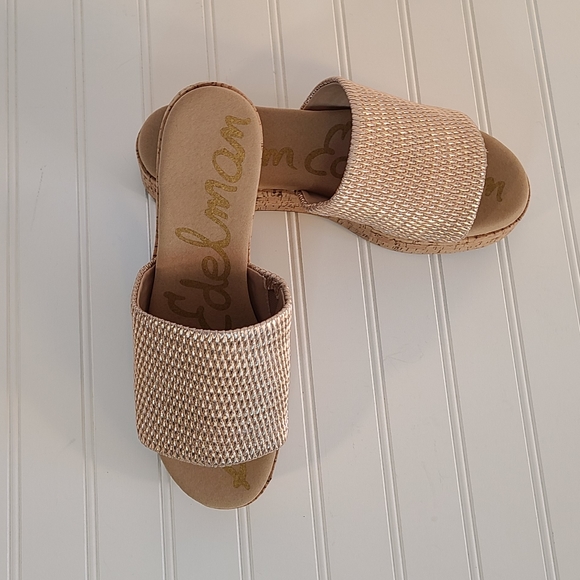 Sam Edelman Wendi Cork Platform Blush Gold Ruched Sandal Slides size 10 - Picture 6 of 16